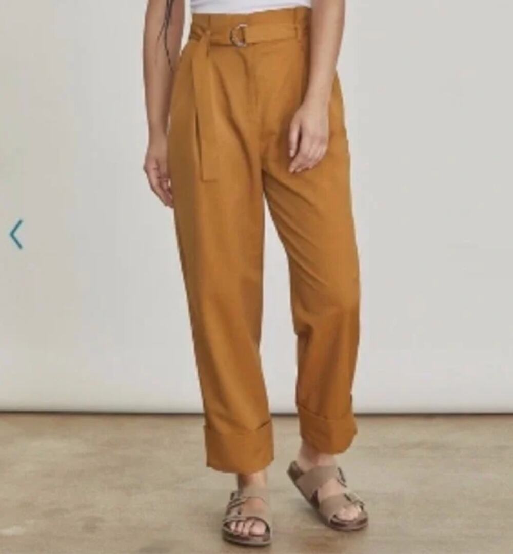 Elizabeth & James Paper Bag Camel High Waist Belted Cuffed Pleated Ankle Pants 2